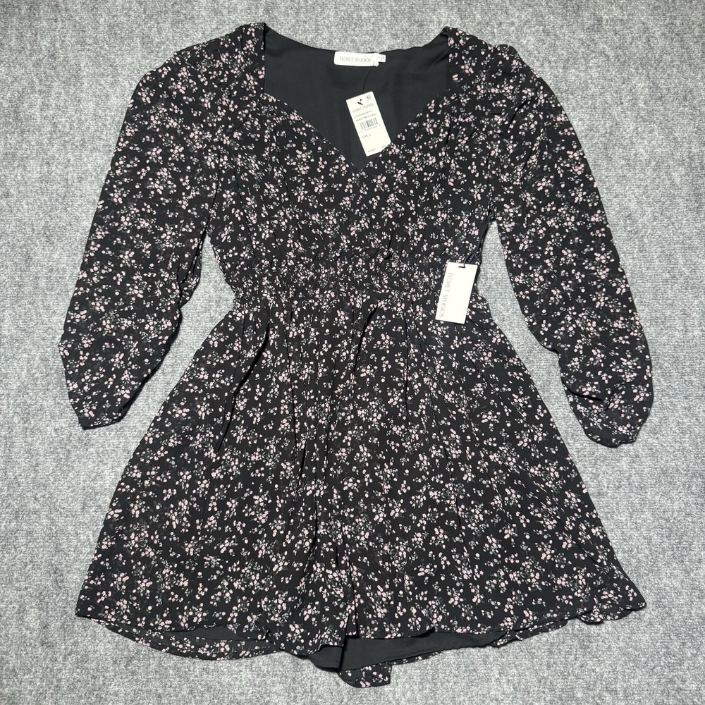 Floret Studios Black‎ Pink Floral Midi Dress Women Size Large 3/4 Sleeve NEW NWT